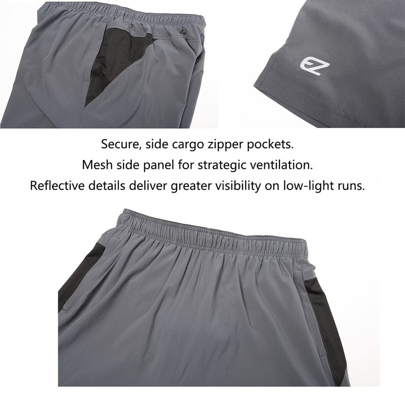 EZRUN Mens 9 Inch Lightweight Running Workout Shorts with Liner Loose-Fit Gym Shorts for Men with Zipper Pockets(Grey,M) - Image 4